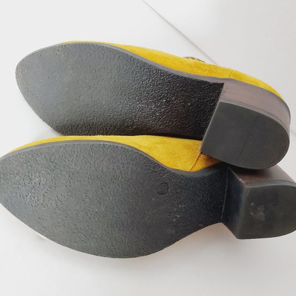 BUENO Genuine Leather Suede Mustard Yellow Boho Booties - Picture 9 of 11